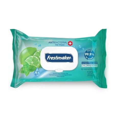 Freshmaker antibakteriális nedves törlőkendő - lime - 120 db