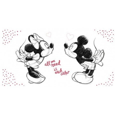 Jerry Fabrics törölköző - Mickey és Minnie - fekete-fehér - 140 x 70 cm