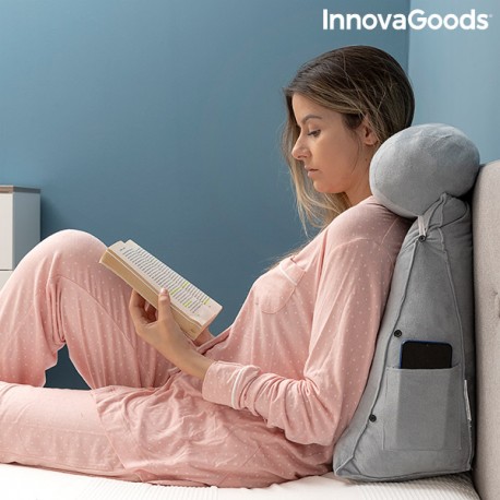 InnovaGoods Wedlow háromszög alakú olvasópárna többpozíciós fejtámlával és oldalzsebbel