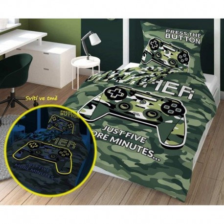 Világító pamut ágyneműhuzat - Gamer - Army - 140 x 200 cm - Detexpol